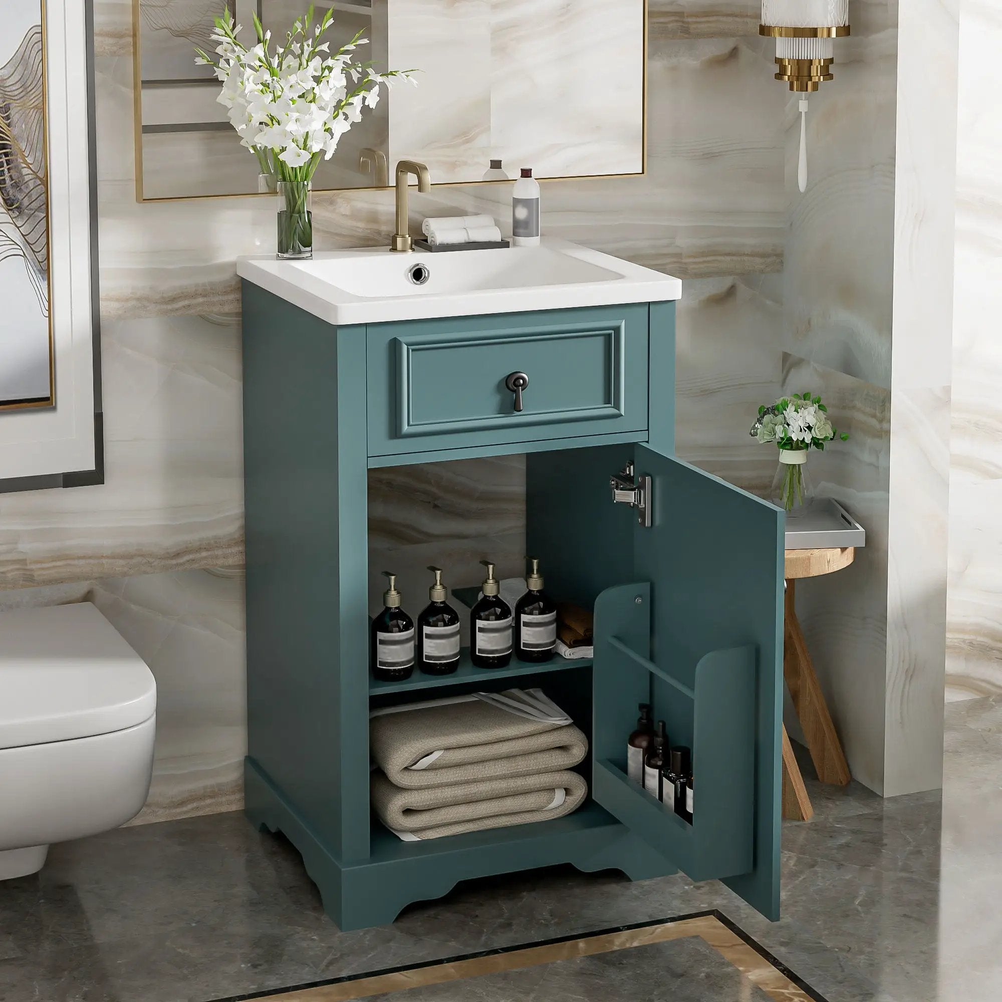 Elegant Bathroom Vanity With Ceramic Sink, Soft Close Door, Adjustable Shelf by HouseOfZazla