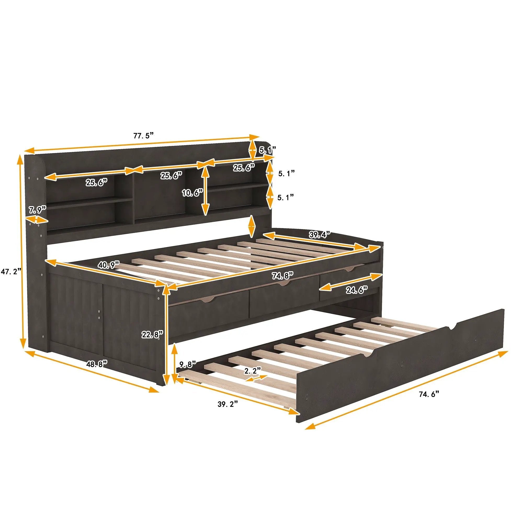 Captain Bed With Built In Bookshelves, 3 Storage Drawers, And Trundle by HouseOfZazla