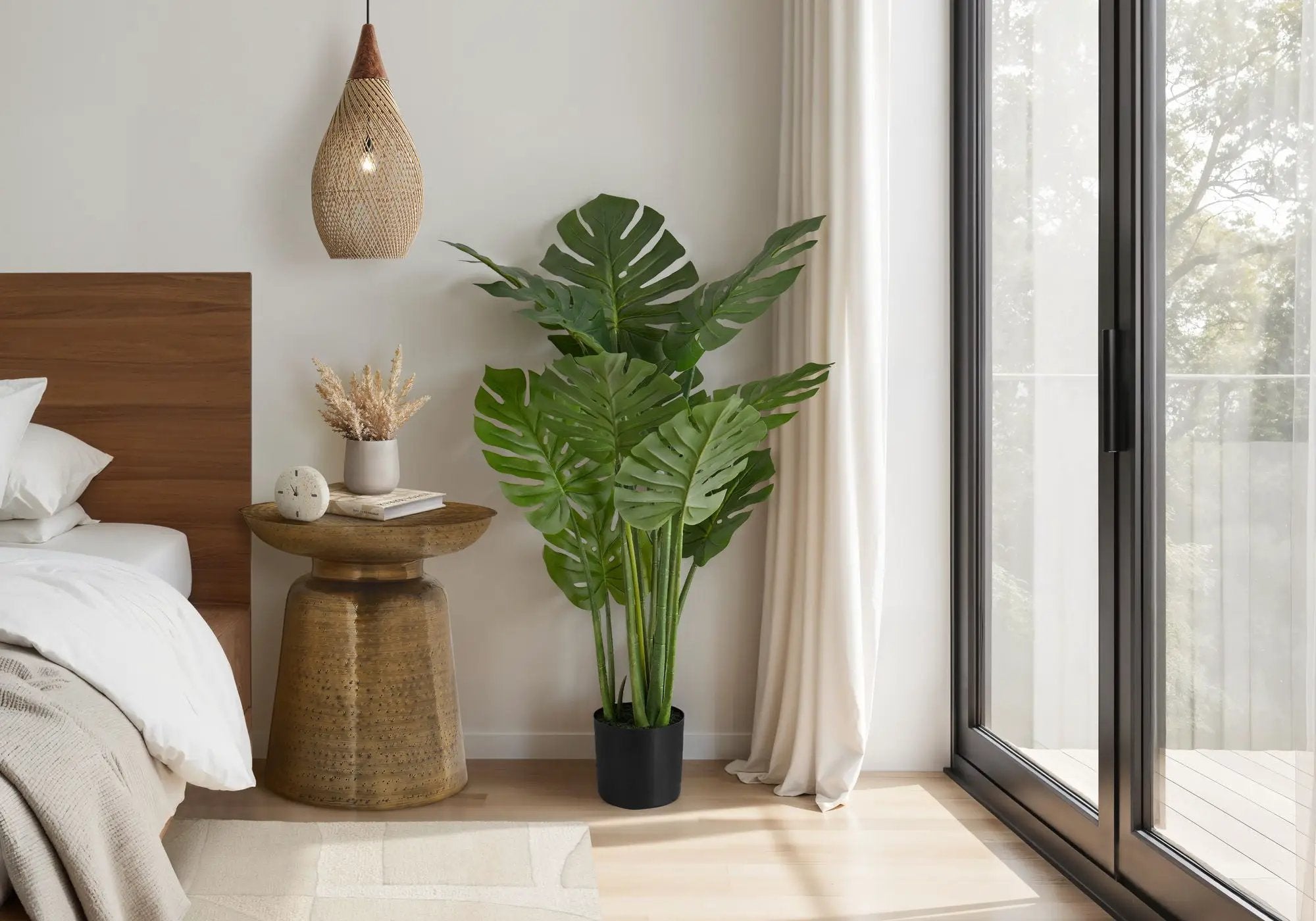 45" Tall, Artificial Plant, Monstera Tree, Indoor, Faux, Fake, Floor, Greenery, Potted, Real Touch, Decorative - Green / Black by Unique Piece Furniture