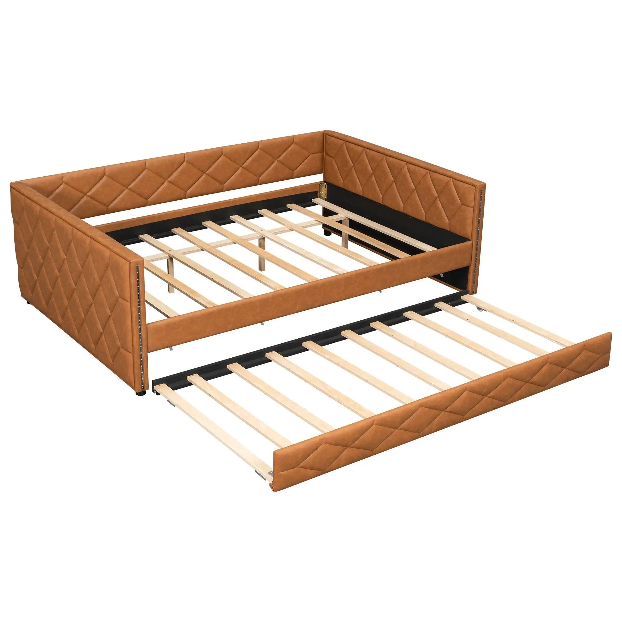 Upholstered Full Long Daybed With Trundle And LED Armrests - Brown by Unique Piece Furniture