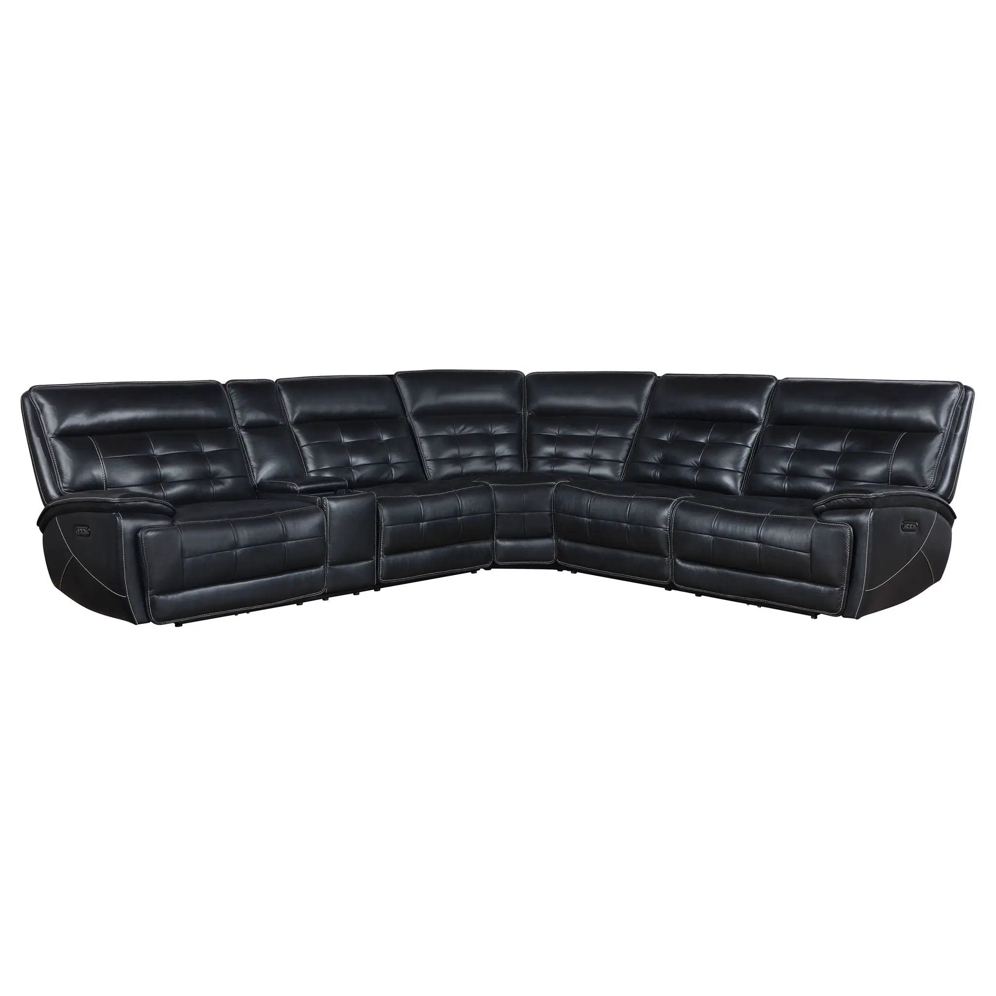 Hewitt Leather Dual Power Reclining Sectional Sofa Black by Unique Piece Furniture