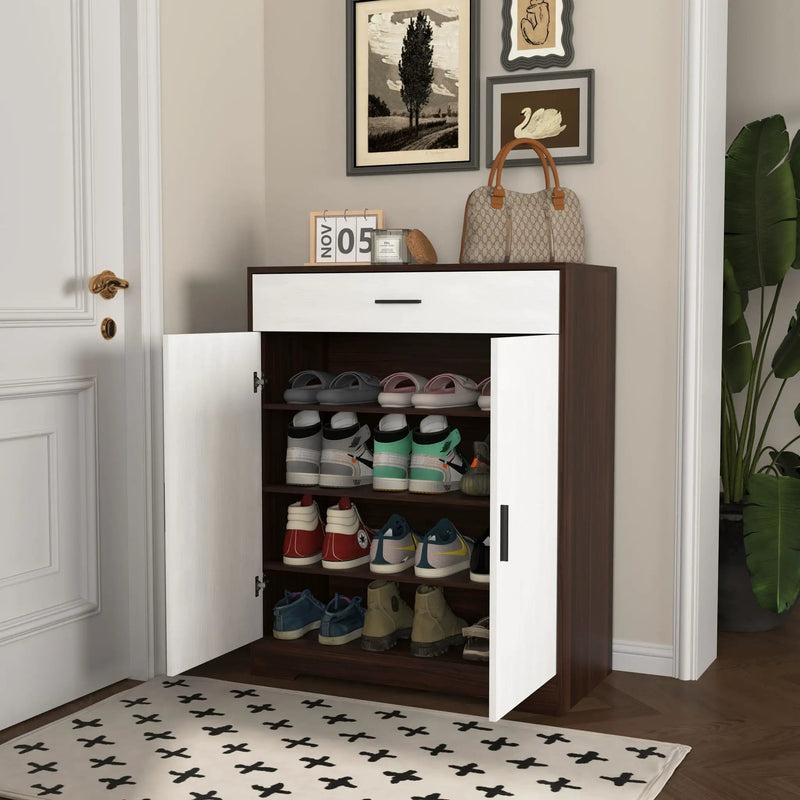 Freestanding Wooden Shoe Cabinet, 4 Tier Organizer With Drawer by HouseOfZazla