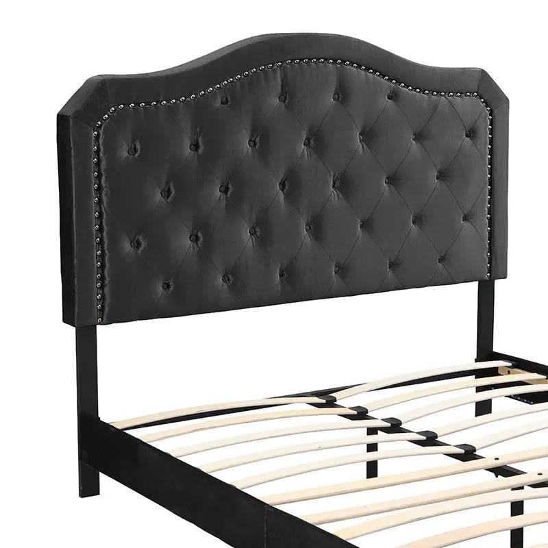 Queen Upholstered Bed Button Tufted with Curve Design by HouseOfZazla