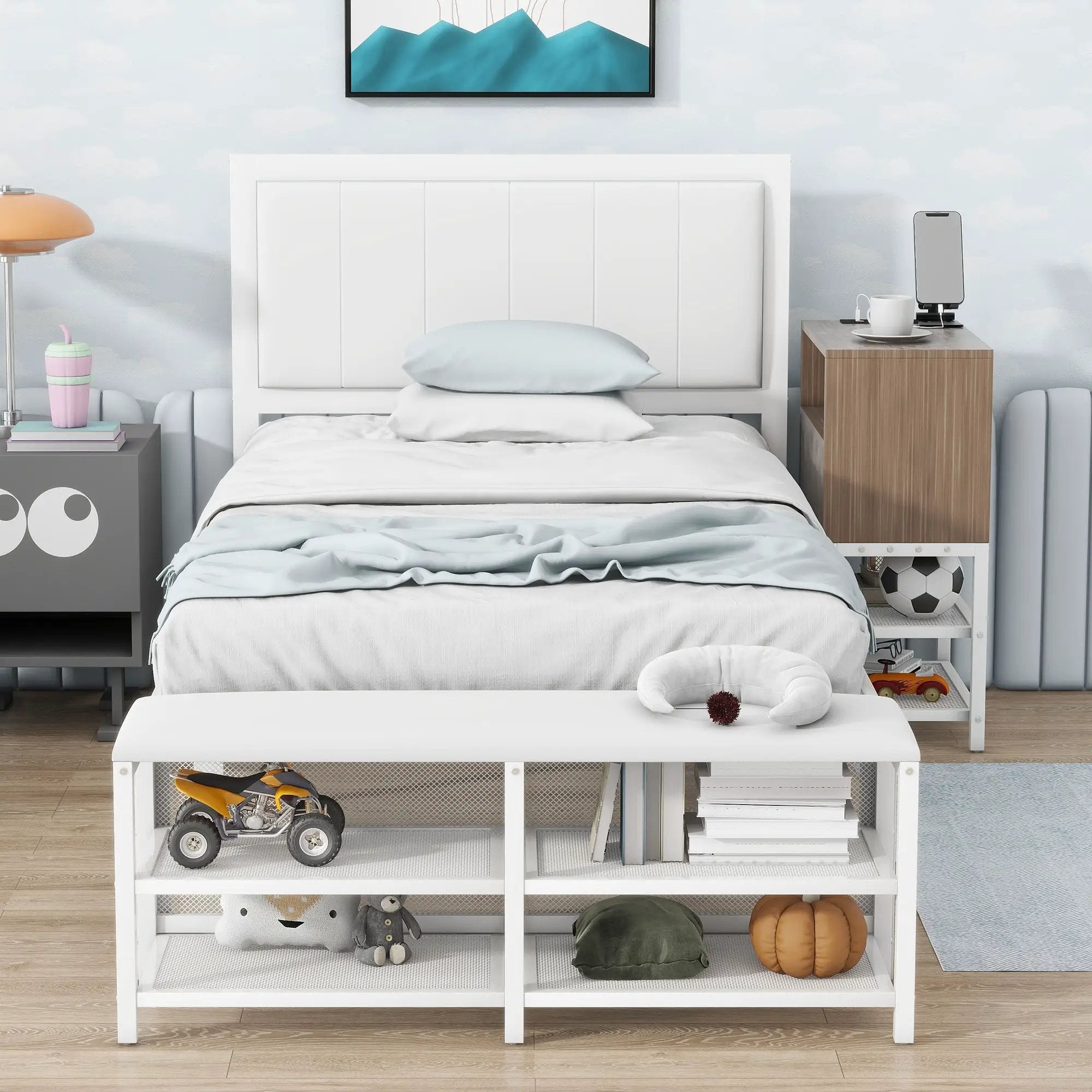 Platform Bed With 2 Tier Storage Shelves, Storage Cabinet by Unique Piece Furniture