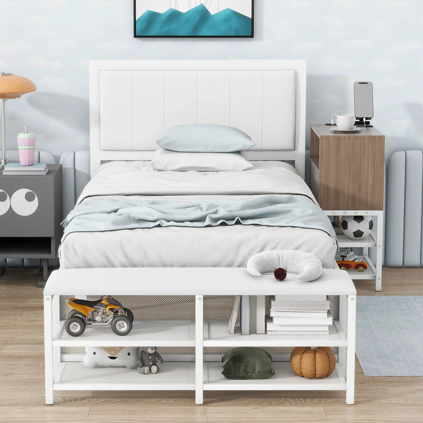 Platform Bed With 2 Tier Storage Shelves, Storage Cabinet by HouseOfZazla