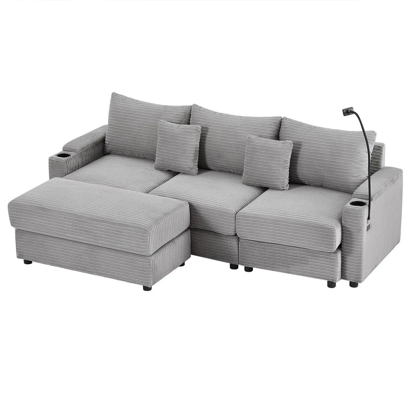 Modern Style Loveseat Sofa Sectional Sofa Couch With Storage Space, A Movable Ottoman, Two USB Ports, Two Cup Holders, A Phone Holder For Living Room by HouseOfZazla