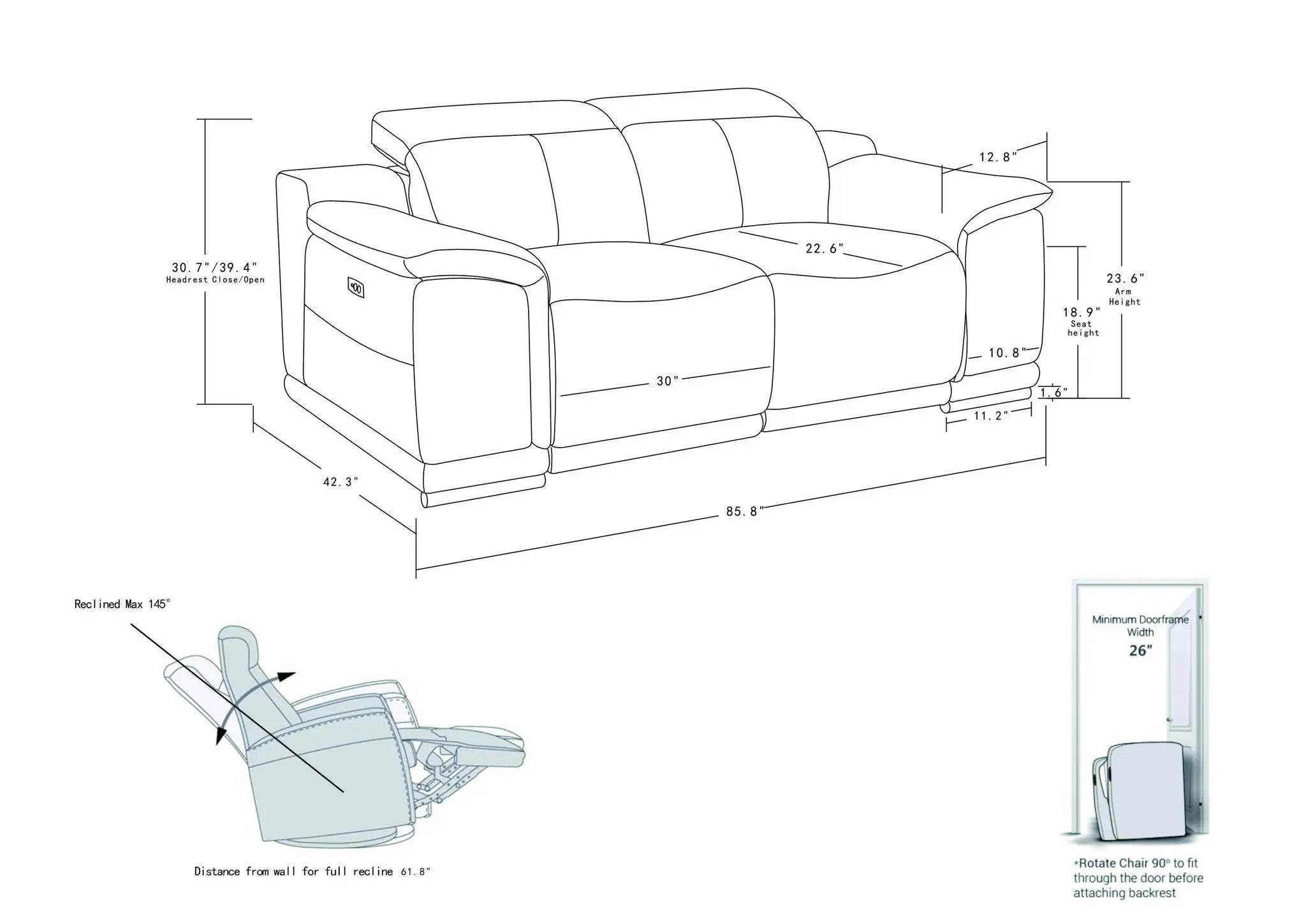 Genuine Italian Leather Power Reclining Sofa by BLAKHOM