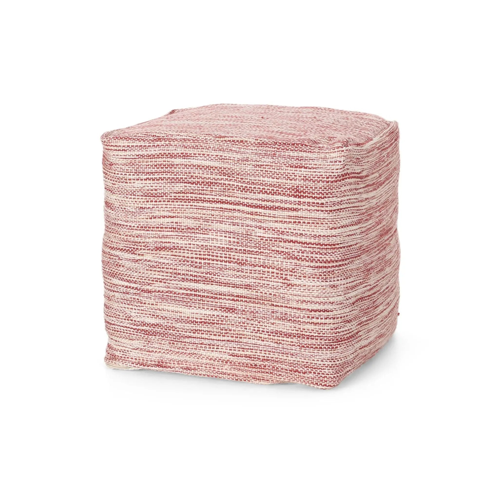 Enigma - Yarn And Cotton Square Pouf Ottoman With Polystyrene Beads - Red / White by Unique Piece Furniture