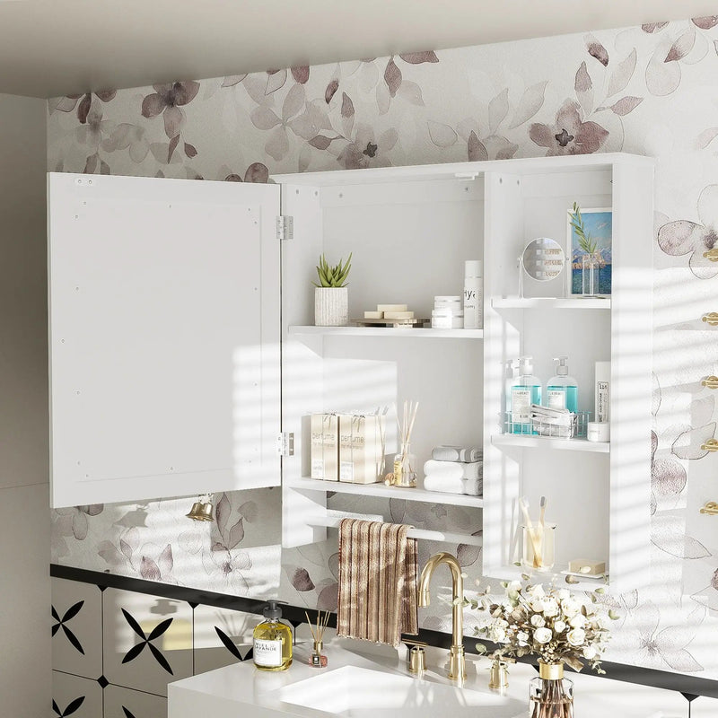 Wall Mounted Bathroom Storage Cabinet, Medicine Cabinets With Large Mirror Door, Adjustable Shelves And Three Open Storage Levels(Not Include Bathroom Vanity) by HouseOfZazla