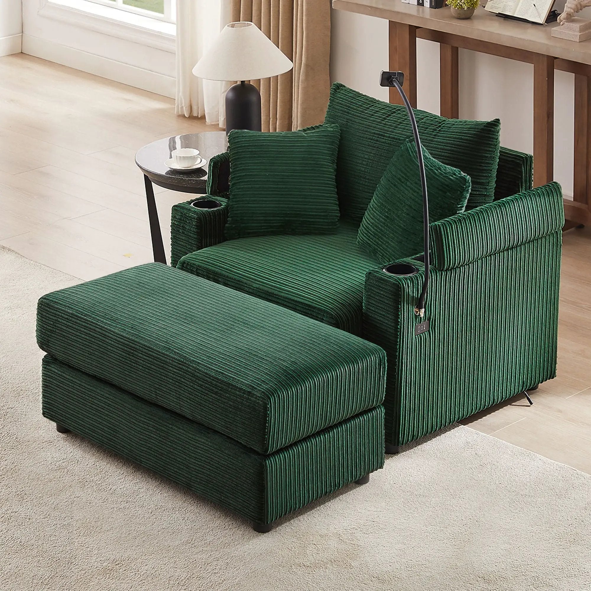 Modern Style Loveseat Sofa Sectional Sofa Couch With Storage Space, A Movable Ottoman, Two USB Ports, Two Cup Holders, A Phone Holder For Living Room by HouseOfZazla