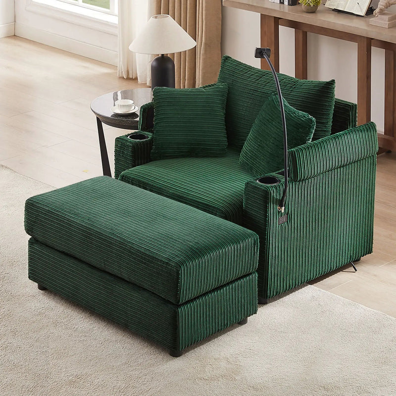 Modern Style Loveseat Sofa Sectional Sofa Couch With Storage Space, A Movable Ottoman, Two USB Ports, Two Cup Holders, A Phone Holder For Living Room by HouseOfZazla