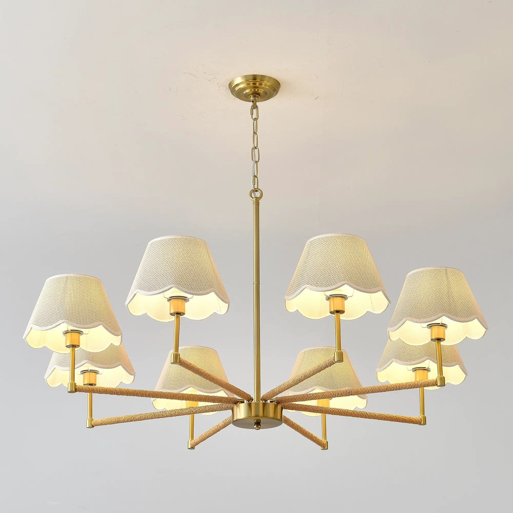 8-Light Rope and Fabric Shade Gold Chandelier by HouseOfZazla