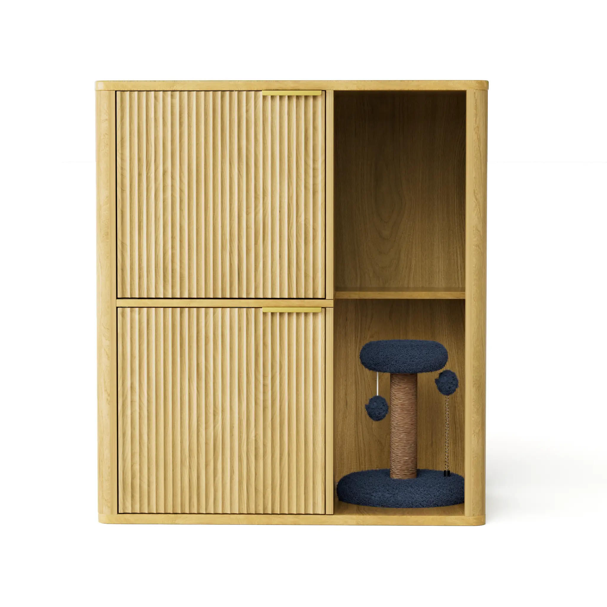 31.5-inch Light Wood Cat Litter Cabinet with Cat Tree by HouseOfZazla