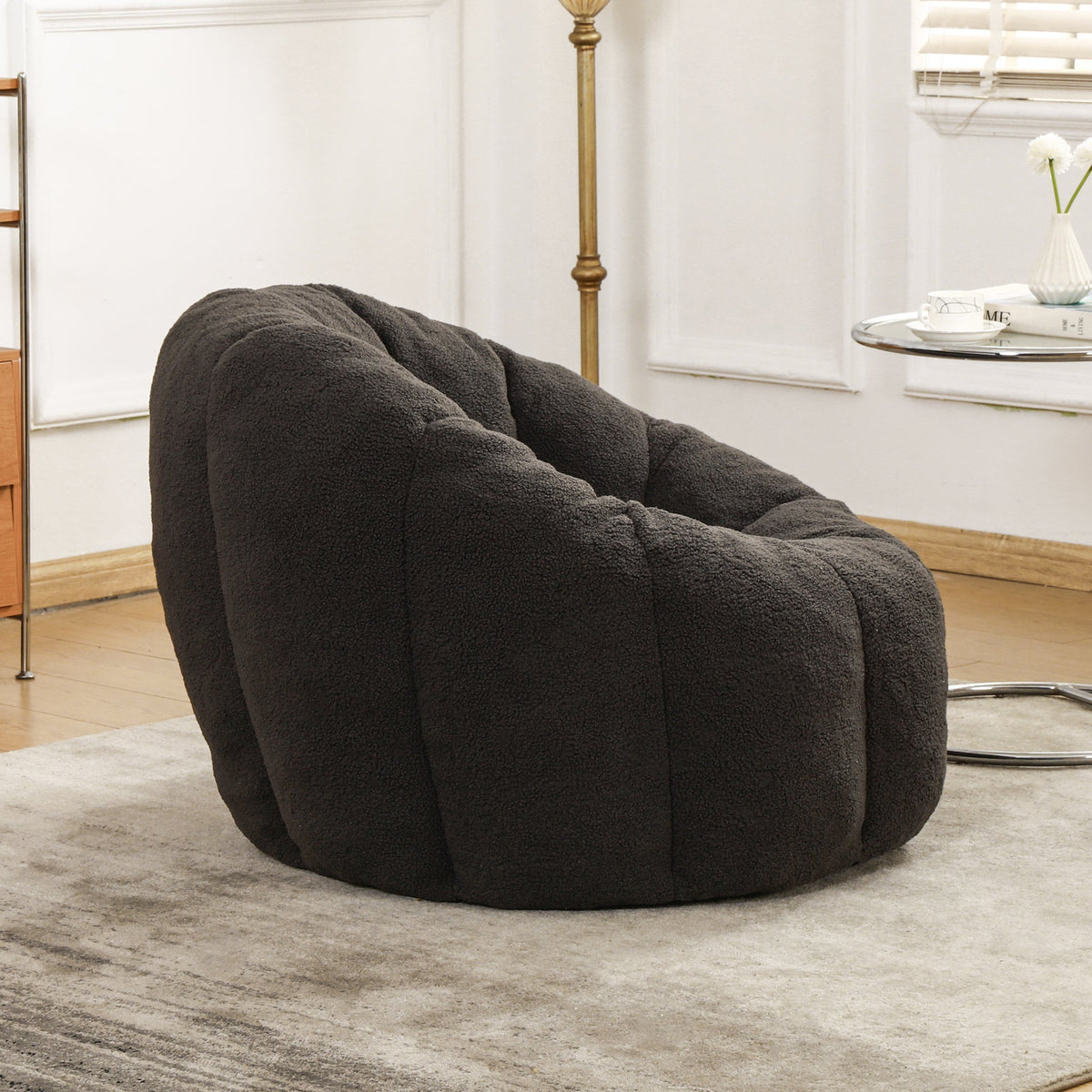 Bean Bag Chair with Armrests - Plush Faux Fur - Dark Gray, photo 3 of 10