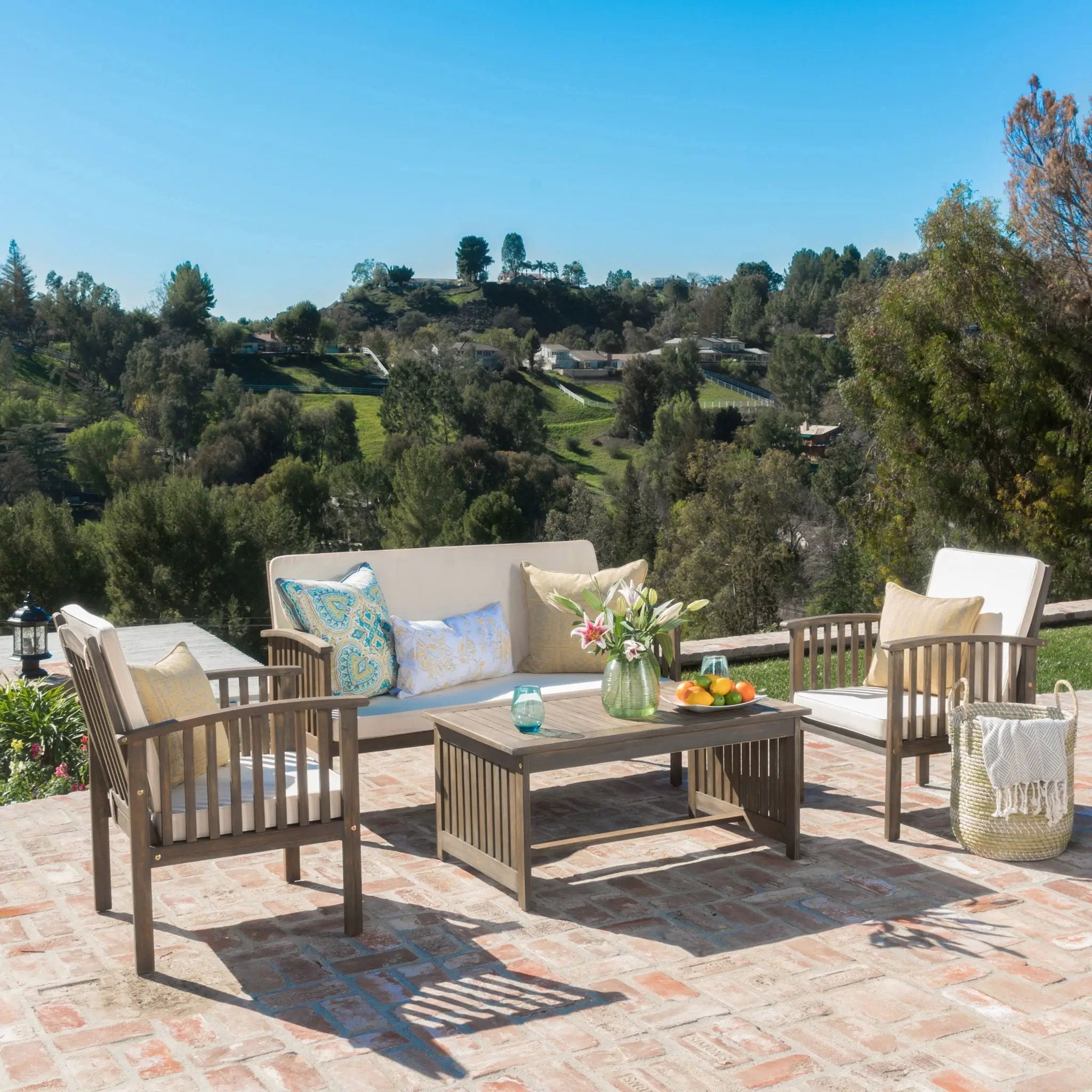 4 Piece Outdoor Chat Set With Water-Resistant Cushions by HouseOfZazla