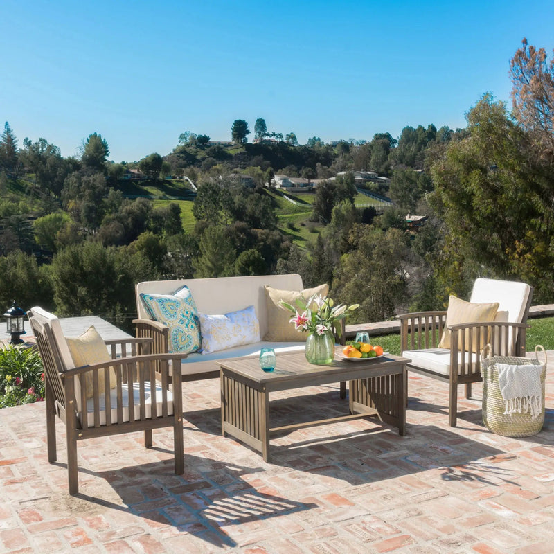 4 Piece Outdoor Chat Set With Water-Resistant Cushions by HouseOfZazla