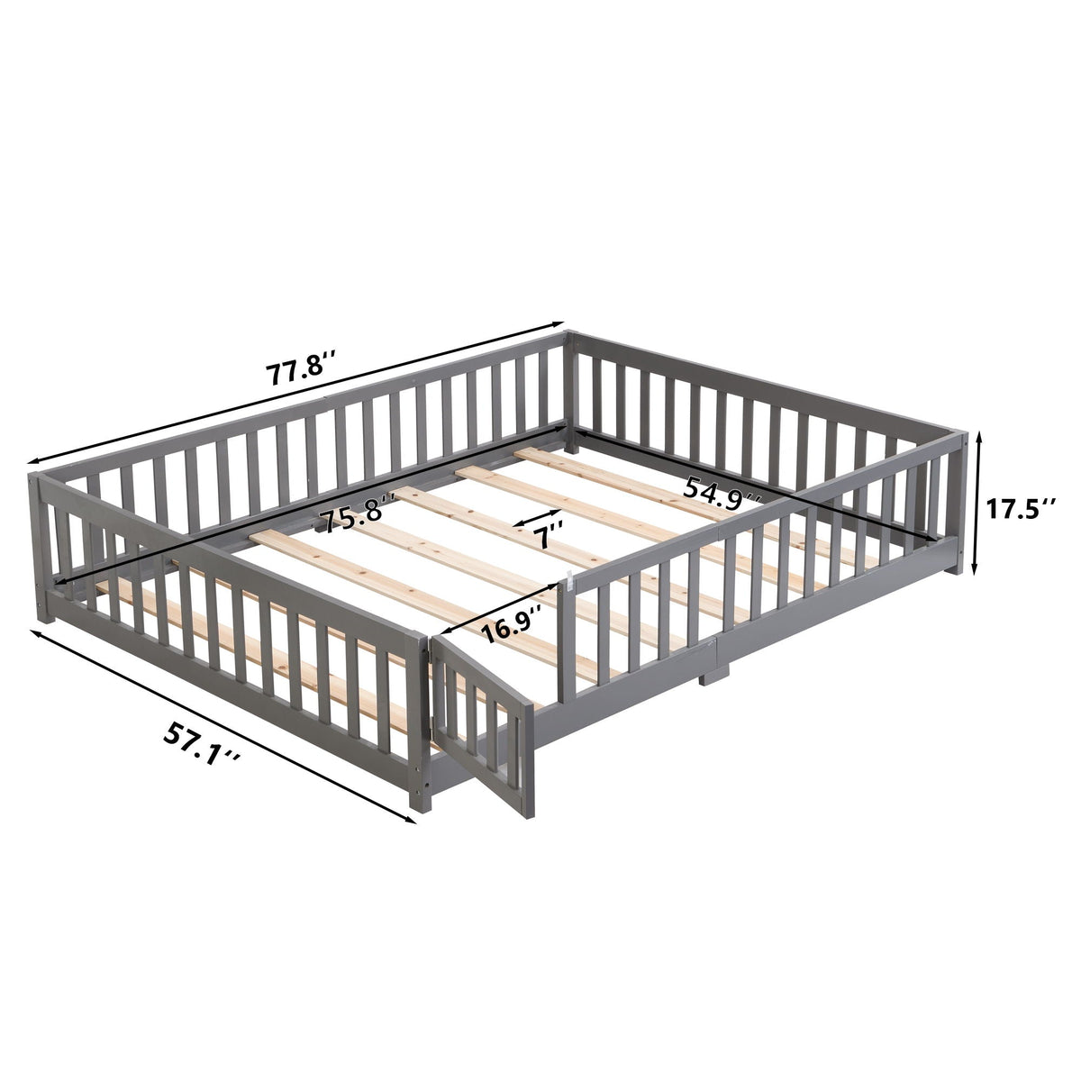 Solid Wood Floor Bed with Door and Safety Fence - Light Brown, White, Dark Gray, photo 20 of 27