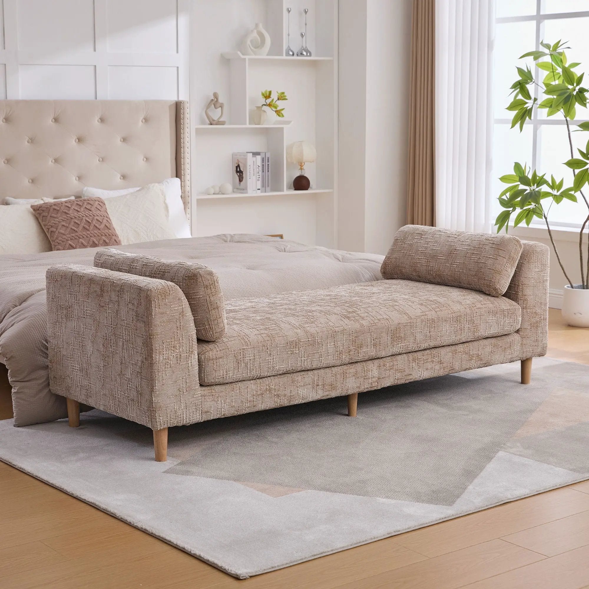 Modern Upholstered End Of Bed Bench With Armrests by HouseOfZazla