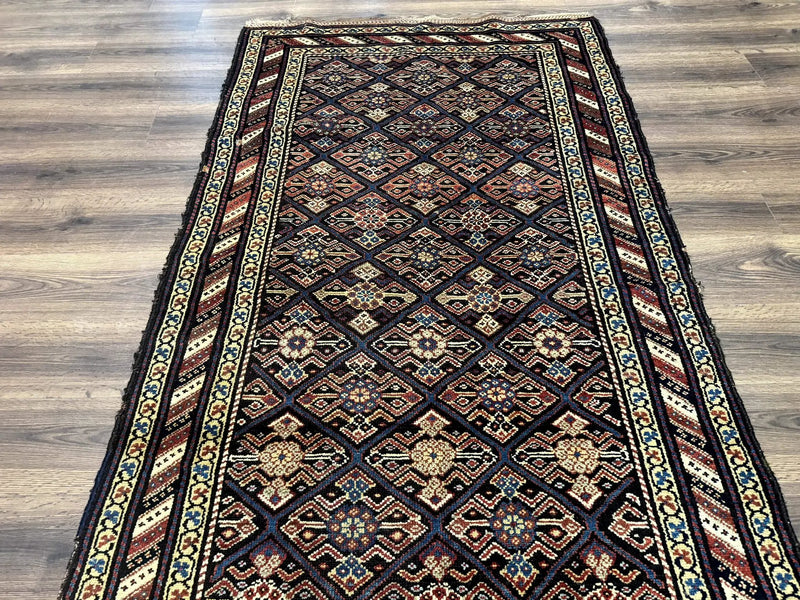 Antique Persian Wide Runner Rug 4x9, Kurdish Rug, Panel Design, Rainbow Border, Rare Tribal Rug by Jewel Rugs