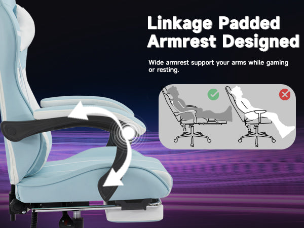 Ergonomic Gaming Chair with Footrest and Lumbar Support - Blue White, photo 9 of 10