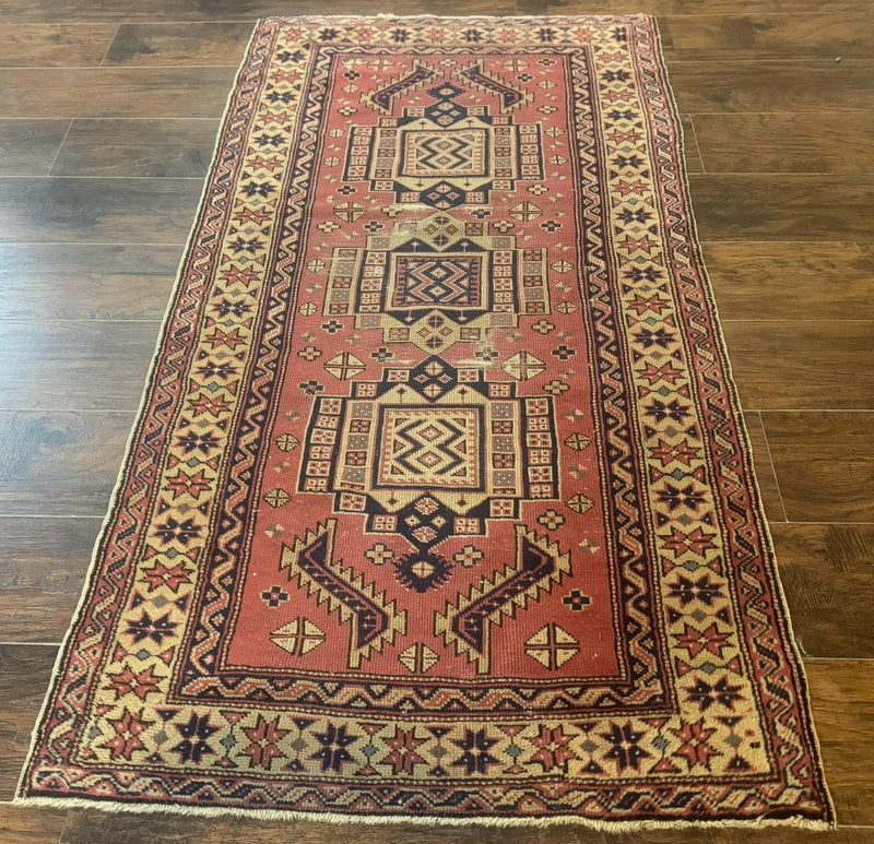 Antique Turkish Sparta Rug 3x6, Geometric Caucasian Kazak Pattern, Handmade by Jewel Rugs