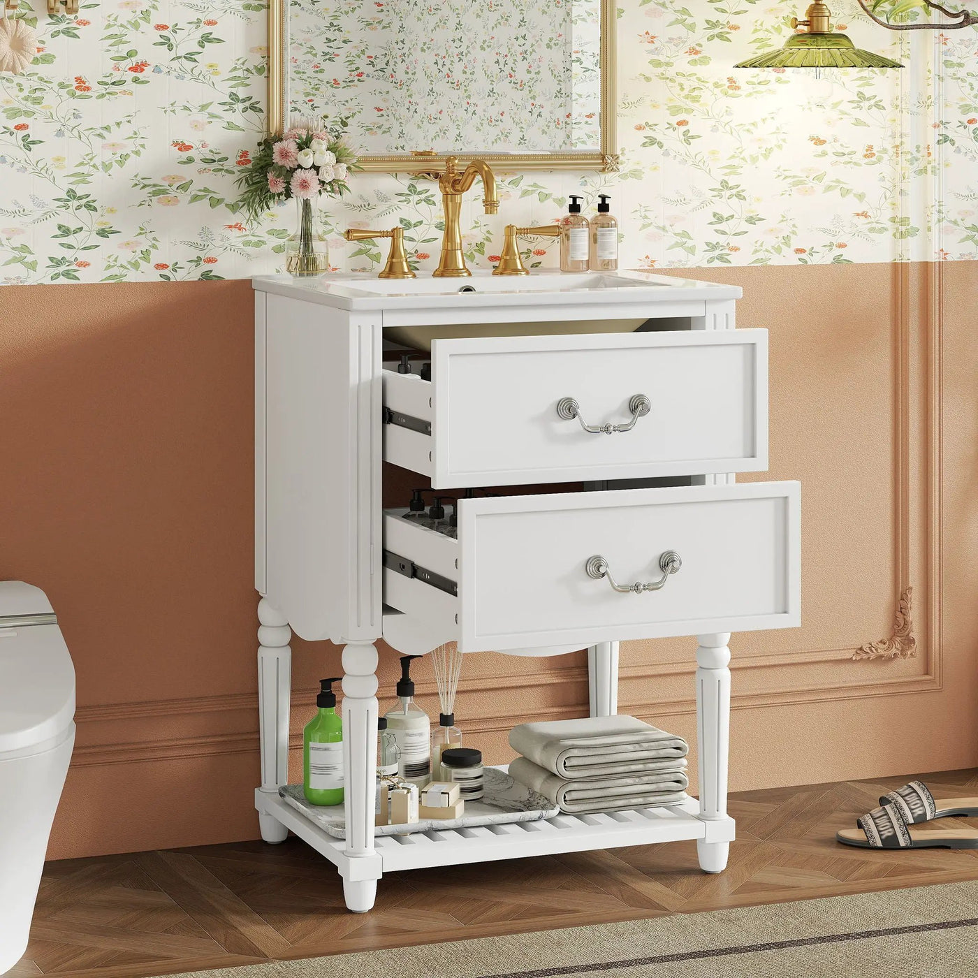 Wave Design Bathroom Vanity With Sink, 2 Drawers And Open Shelf by HouseOfZazla