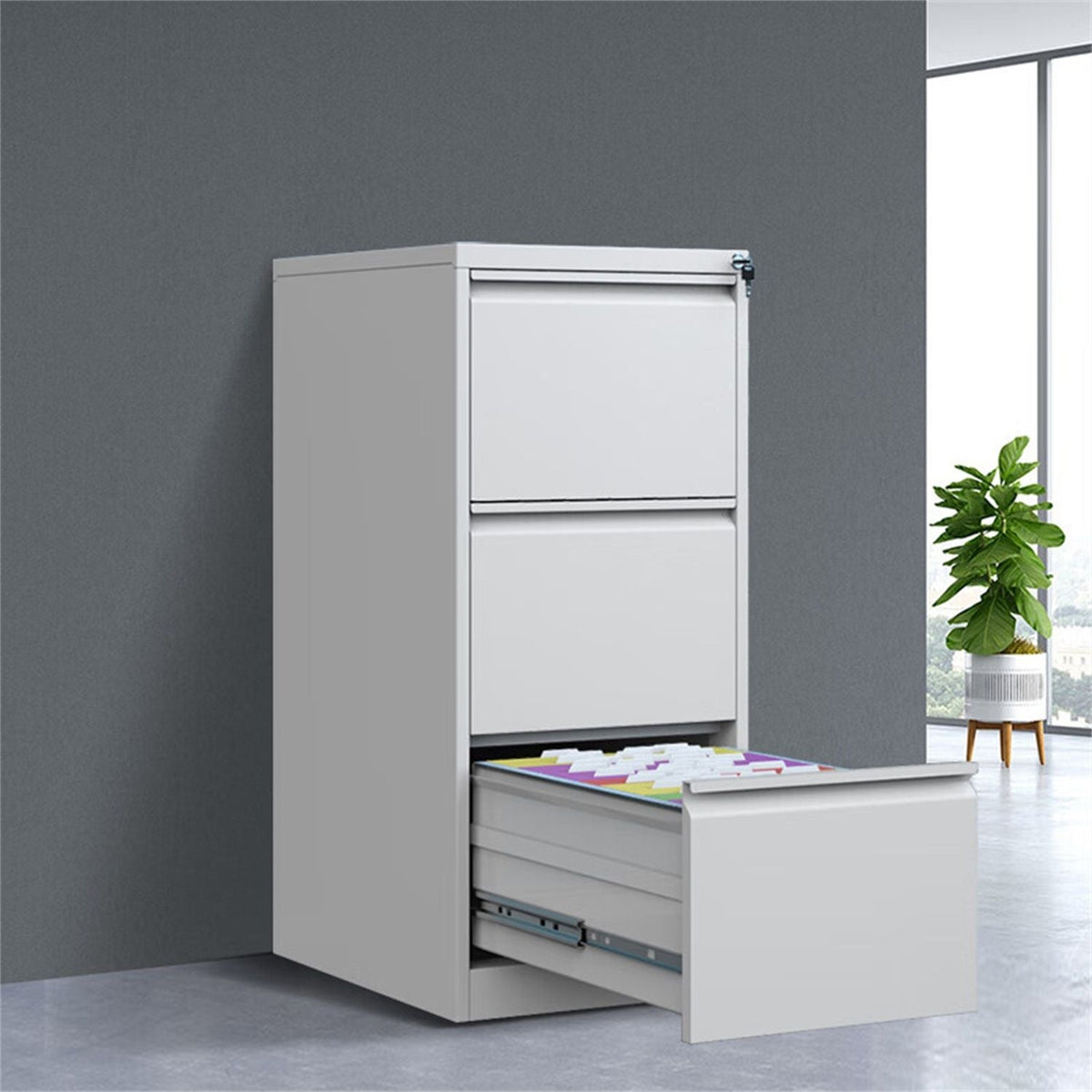 Durable Metal 3 Drawer File Cabinet With Lock For Office Storage, photo 19 of 28