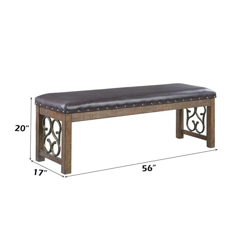 Raphaela - Bench - Black Synthetic Leather & Weathered Cherry by Unique Piece Furniture