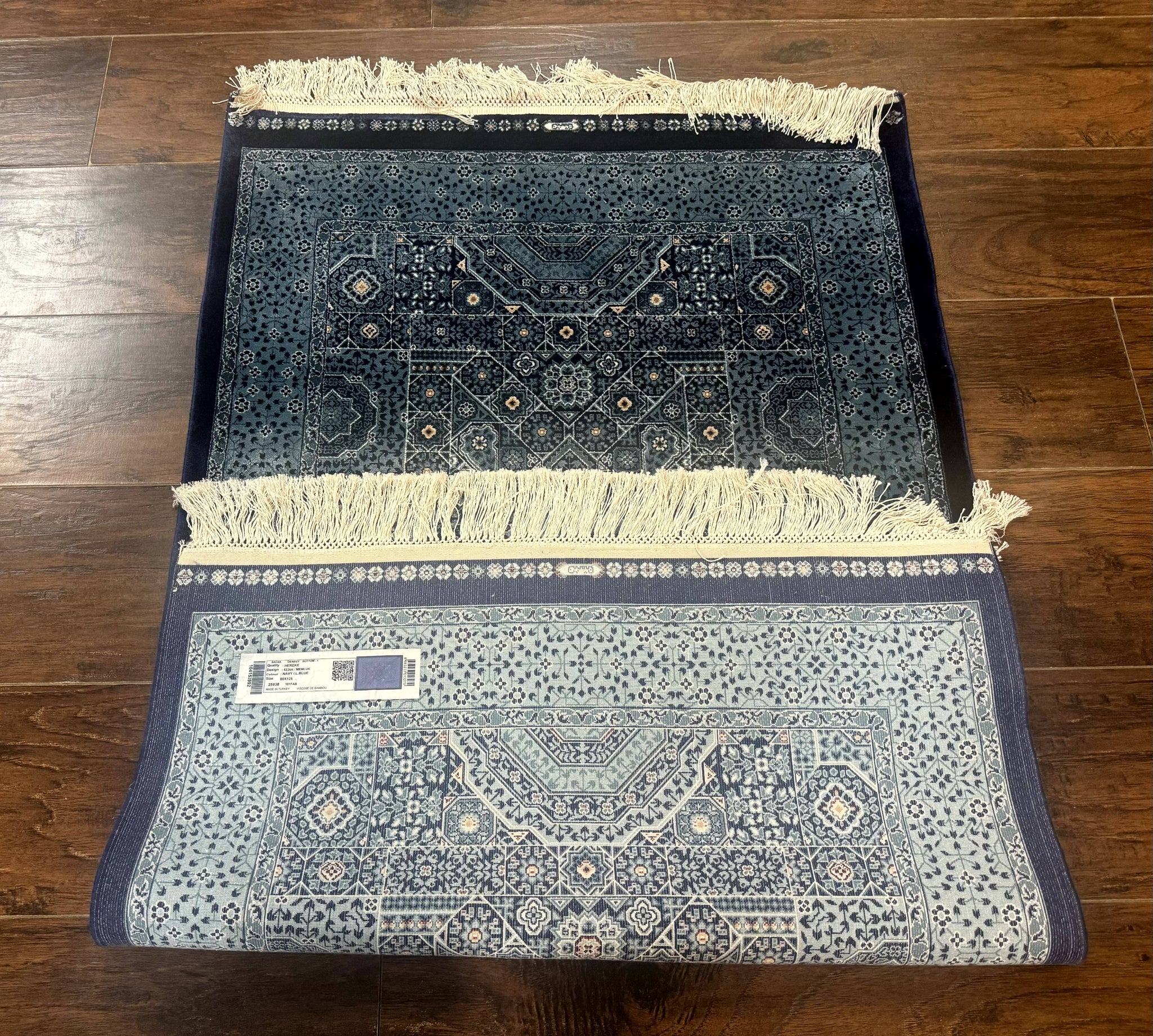 Blue Turkish Silk Hereke Rug 2.6 x 4, Mamluk Red, Blue, Bamboo Silk by Jewel Rugs