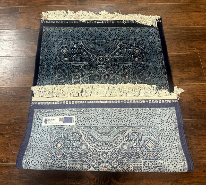 Blue Turkish Silk Hereke Rug 2.6 x 4, Mamluk Red, Blue, Bamboo Silk by Jewel Rugs