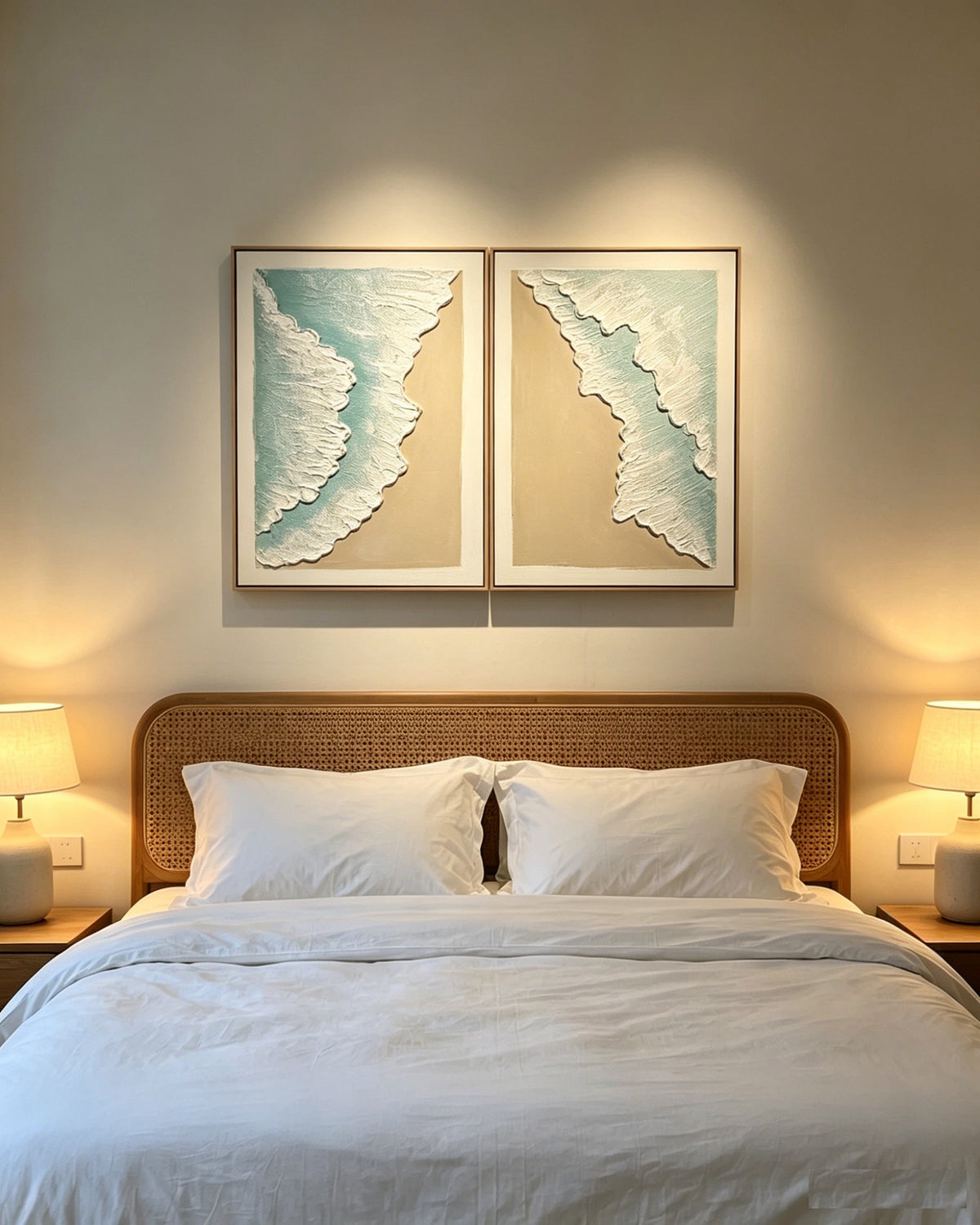 24x32 Framed Ocean Wave Wall Art Set with 3D Plaster Texture - Aqua, photo 6 of 10