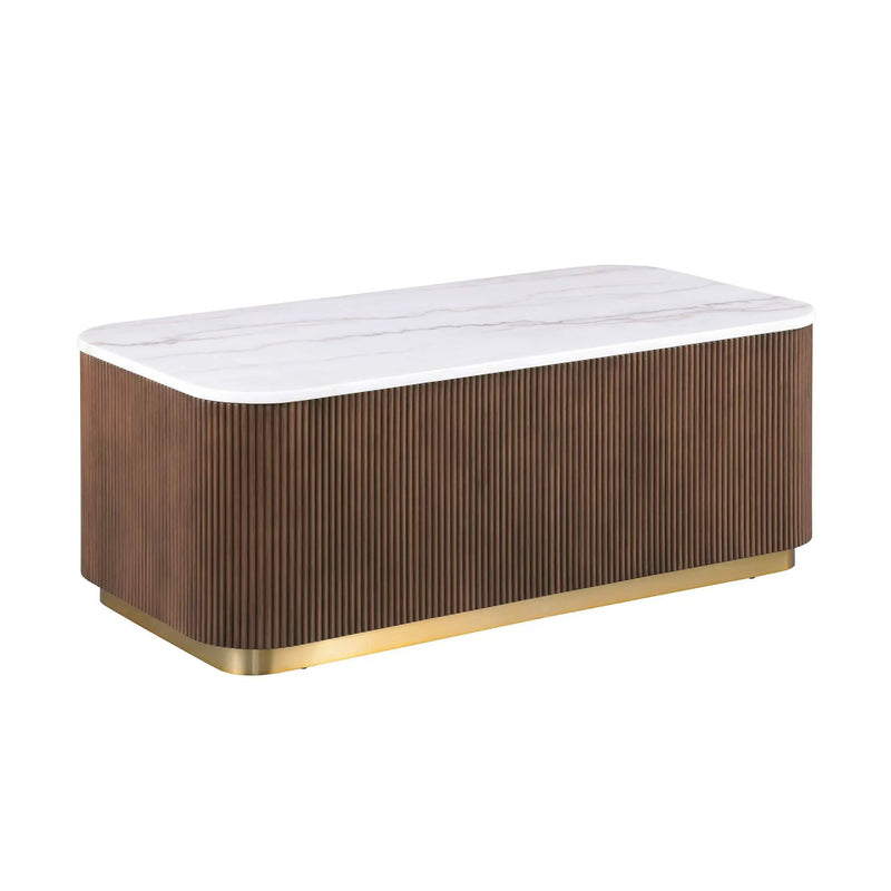 Rectangle Cocktail Table Genuine Accent Plinth Base Living Room - Brown / Gold / White by Unique Piece Furniture