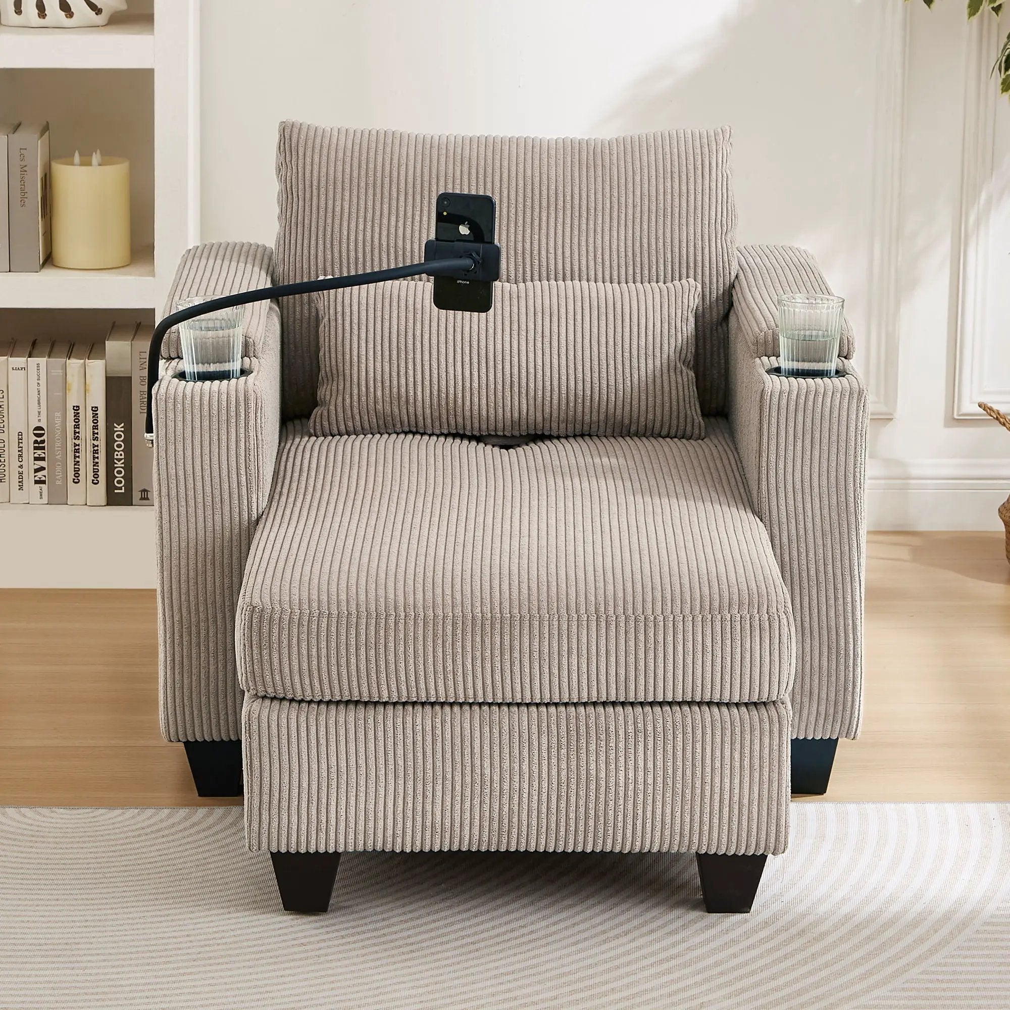 Convertible Chaise Lounge Sofa Chair With USB Ports, Cup Holders, Phone Holder And Storage by Unique Piece Furniture