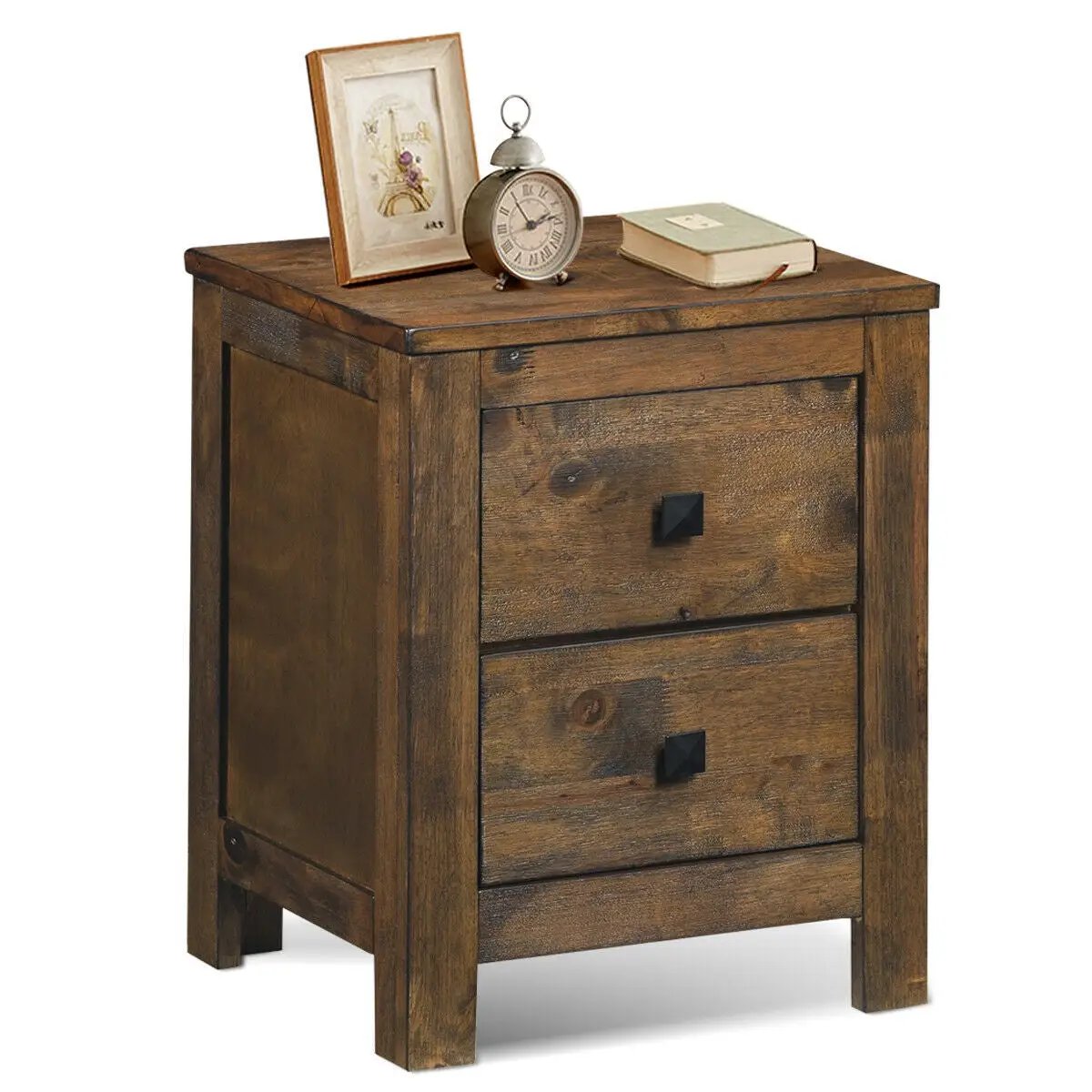 Wood 2 Storage Sliding Drawers End Nightstand-Oak by DirectDeals