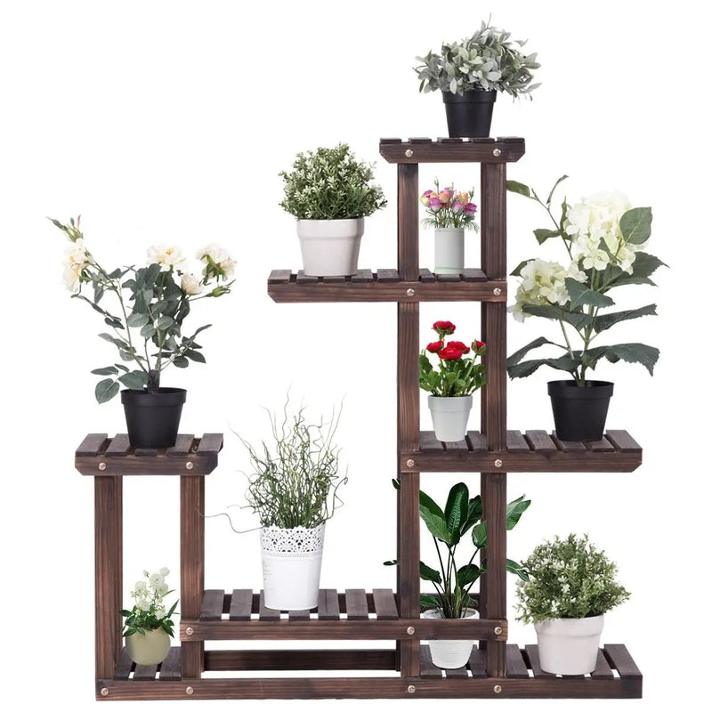 6-Tier Garden Wooden Plant Flower Stand Shelf for Multiple Plants Indoor or Outdoor by DirectDeals