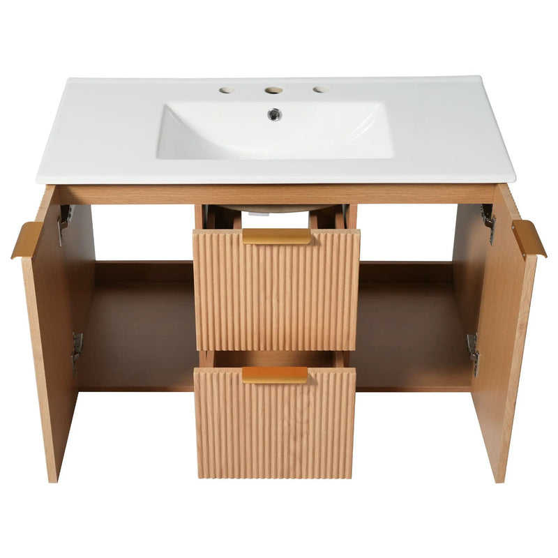 Modern Wall Mounted Bathroom Vanity, Soft Close Doors