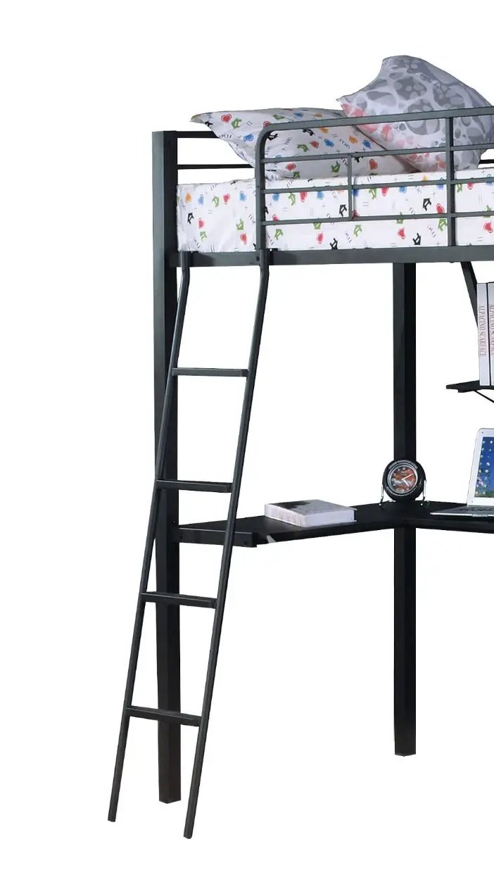 Senon Twin Loft Bed With Desk - Black / Silver by HouseOfZazla