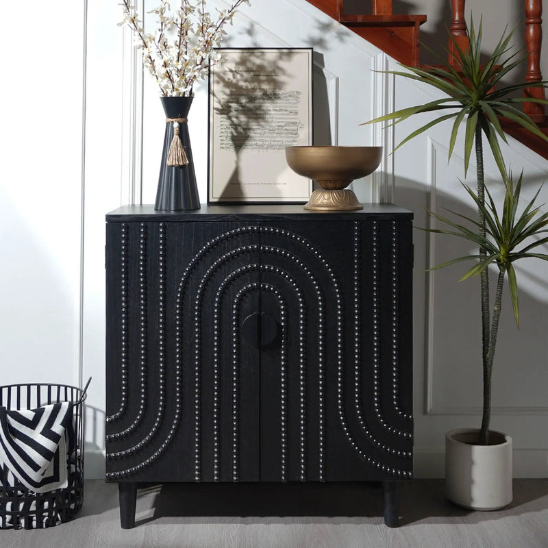 Modern Black Wood Storage Cabinet with Decorative Door by HouseOfZazla