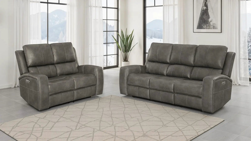 Brickston 2-piece Triple Power Reclining Sofa Set Charcoal by Unique Piece Furniture