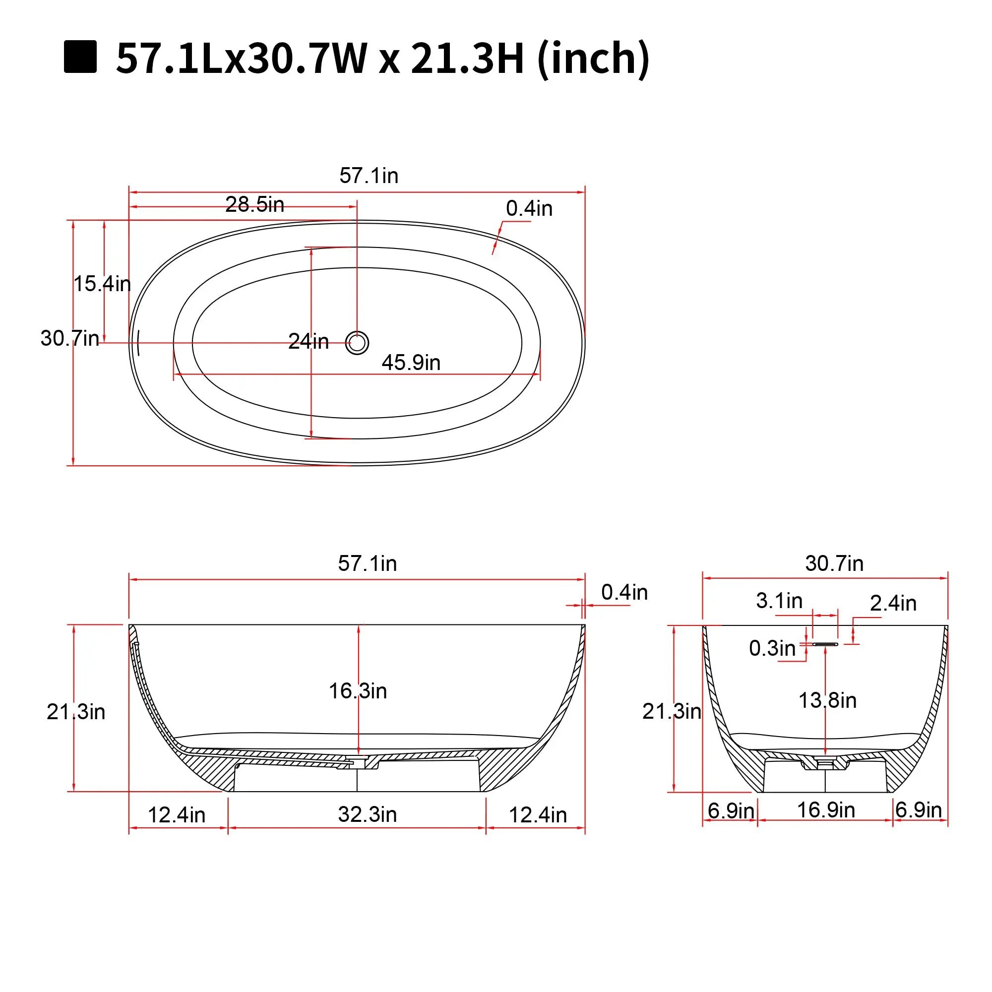 57'' Freestanding Bathtub Resin Stone Soaking Bathtub by HouseOfZazla