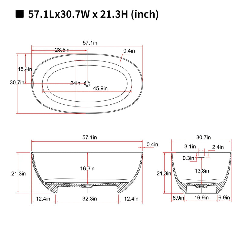 57'' Freestanding Bathtub Resin Stone Soaking Bathtub by HouseOfZazla