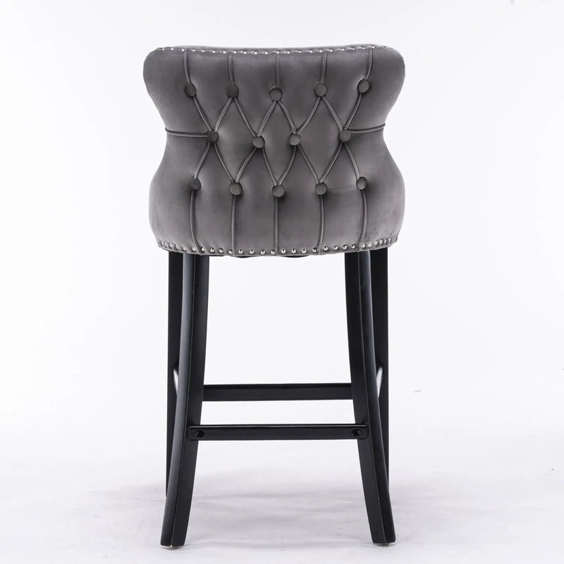 Contemporary Upholstered Wing-Back Barstools With Button Tufted Decoration And Wooden Legs, And Nailhead Trim, Leisure Style Bar Chairs, Bar Stools (Set of 2) by Unique Piece Furniture