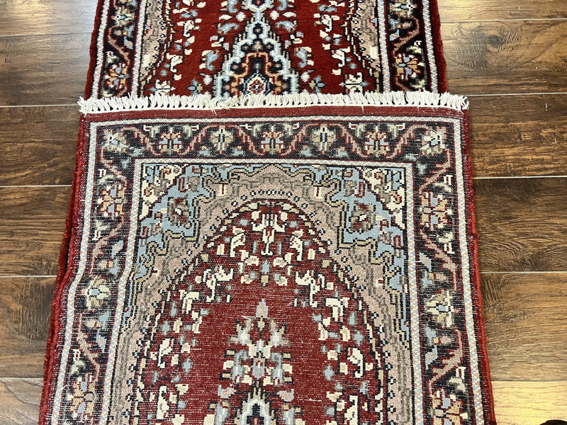 Indo Persian Runner Rug 2.8 x 14.8, Long Indo Kirman Hallway Rug, Red Floral Wool Vintage Handmade Oriental Runner by Jewel Rugs