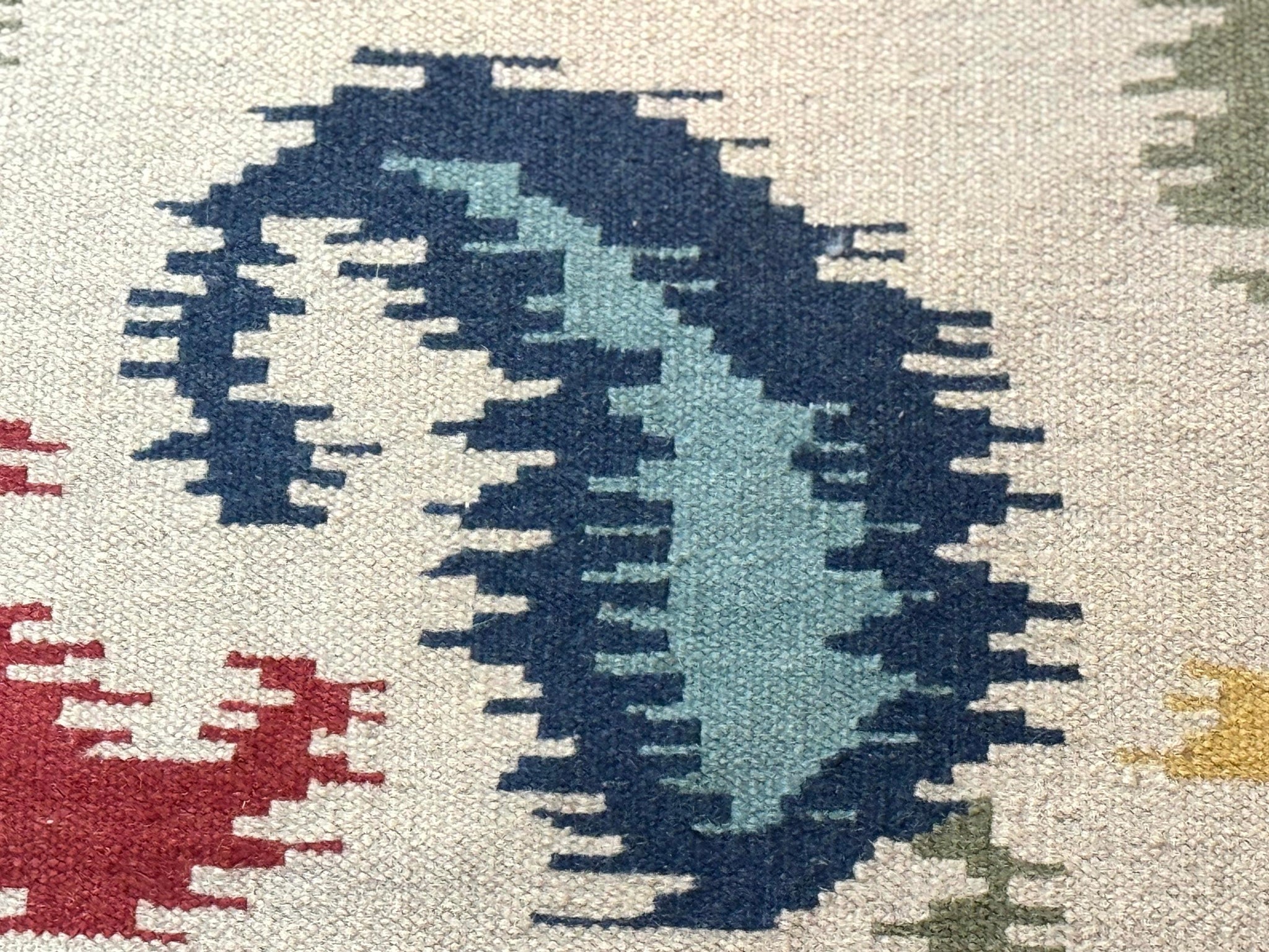 Indian Kilim Flatweave Rug 3x5, Abstract, Beige and Multicolor Flowers, Handmade by Jewel Rugs