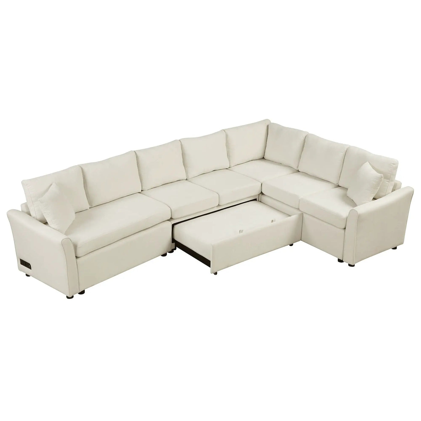 L-Shaped Sofa Convertible Sofa Bed Pull Out Sofa Sleeper With Two Back Pillows, Two USB Ports And Two Power Sockets For Living Room by HouseOfZazla