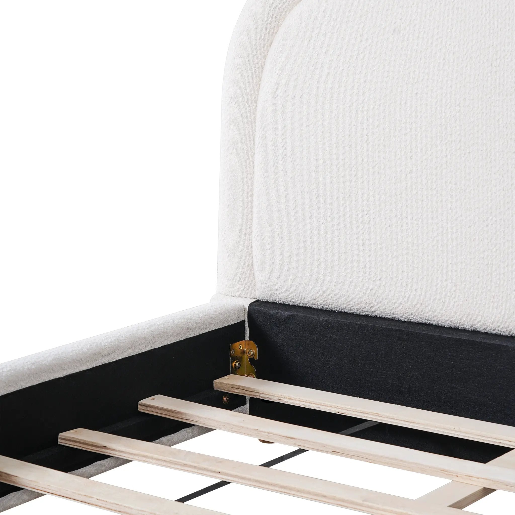 King Size Bed Frame With Boucle Upholstered Thick Curved Headboard, Solid Wood Legs by HouseOfZazla