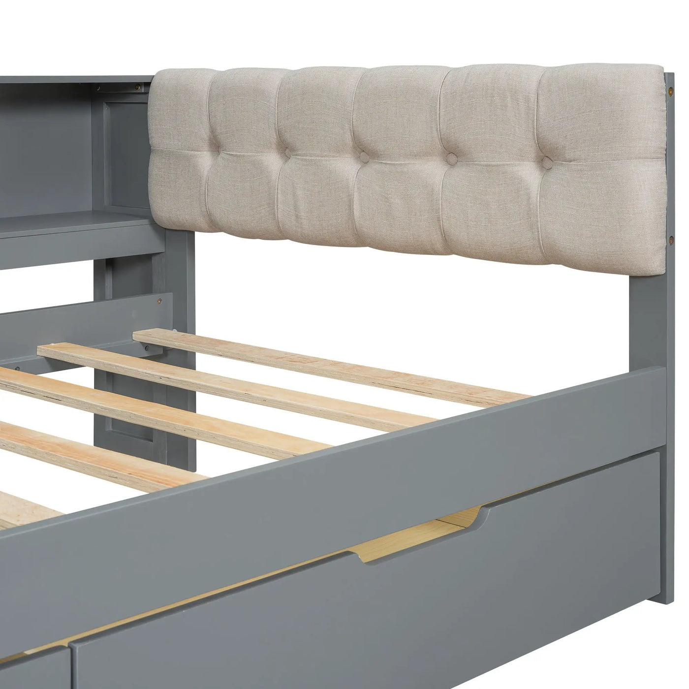 Upholstered Headboard Platform Bed With Storage Shelves, Drawers, Charging Station by HouseOfZazla