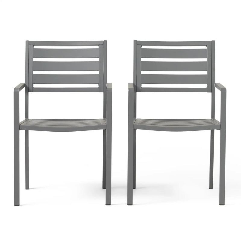 Outdoor Modern Aluminum Dining Chair (Set of 2), Gun Metal Gray by HouseOfZazla