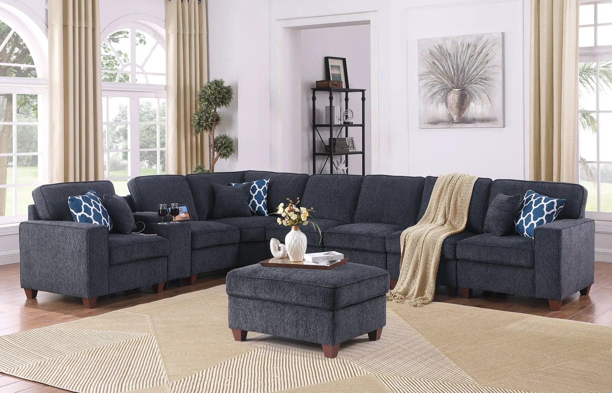 Lily - Sectional Sofa With Ottoman - Black by HouseOfZazla