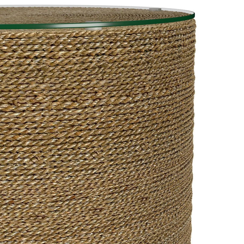 Halden Round Woven Seagrass Accent Side Table Light Brown by Unique Piece Furniture